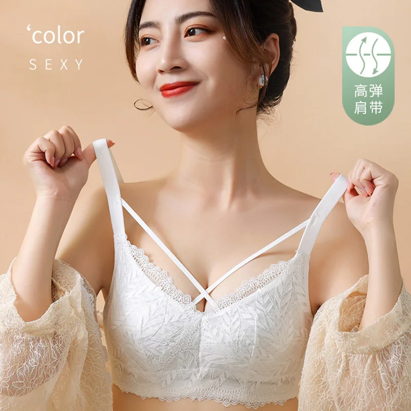 High Quality Underwear Women's Thin Wireless Lace Bra Full Cup Push up and Anti-Sagging Weight-Catcher plus Size Underwear