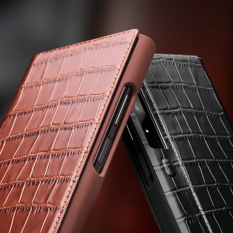 Qialino Case For Huawei Mate Xs2 Genuine Leather Business Luxury Folding Screen Flip Cover Protective Crocodile Cases