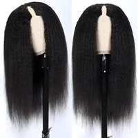 Perruque Kinky Straight V Part, couleur noir naturel, sans extension, facile à poser, perruque complète à clips sans colle en cheveux humains pour femmes 3