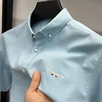 Designer New Men's High-End Brand 2024 Summer Embroidery 100% Cotton Shirt Business Casual Breathable Lapel Top Men's Clothing 2
