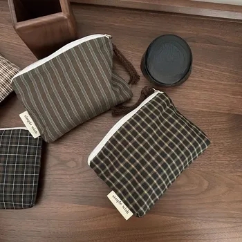 Borsa Mini Retrò a Quadri da Donna, Portamonete con Cerniera, Piccola Pochette Portatile, Organizer Cosmetico per Rossetti e Trucchi