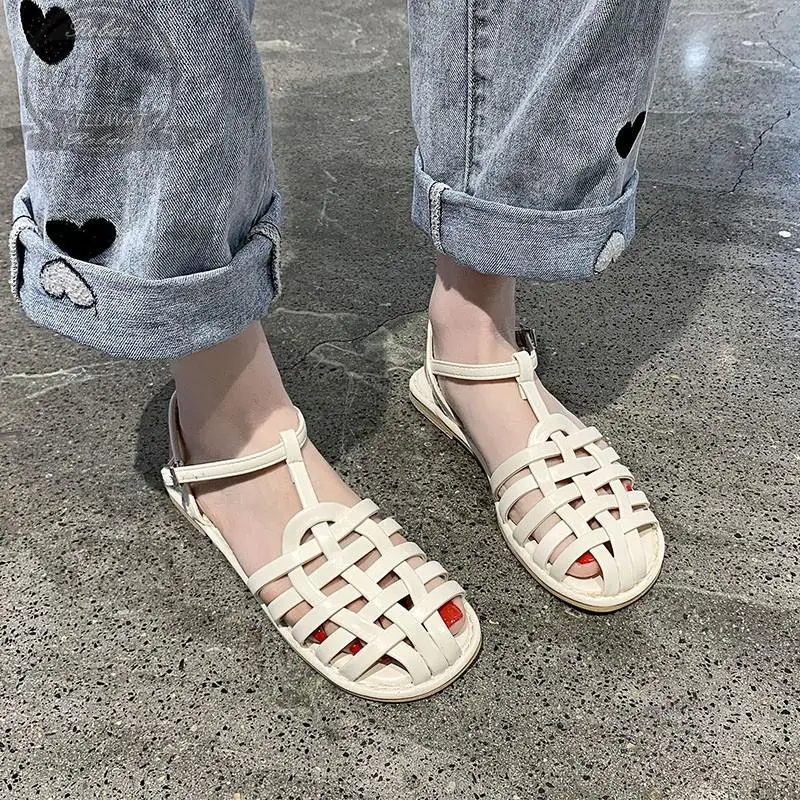 

Босоножки женские на плоской подошве, Повседневные Удобные сандалии-гладиаторы в стиле ретро, пикантные туфли с ремешком сзади, цвет бежевый/синий, лето