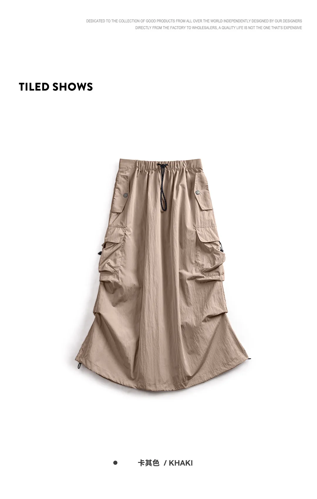 Maden Women Vintage Workwear A-line Skirts Multi-Pocket Tie Draw Pleat Skirt Mid-waist Loose Skirt Spring and Autumn Street Wear