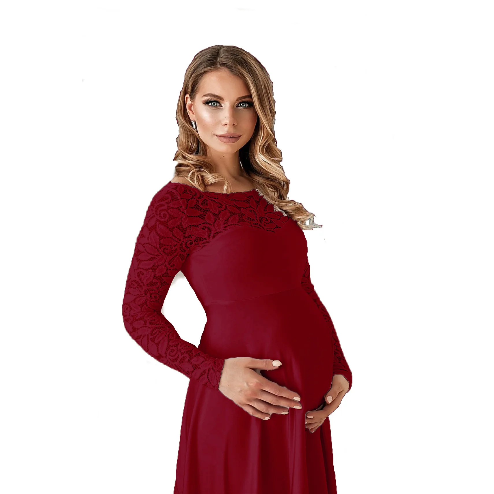 White Lace Maternity Dresses for Photo Shoot Long Hollow Out Maternity Photography Props Dresses