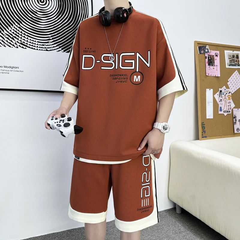 Fashion 2023 Summer Men's Two Piece Sets Casual T-Shirt And Shorts Suit Sports Short Sleeve Top Tees&Knee-Length Pants Tracksuit
