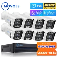 Système de caméra de sécurité MOVOLS 8CH 5MP 8MP POE avec audio bidirectionnel, kit NVR 8MP, caméra IP extérieure CCTV, H.265, ensemble de vidéosurveillance P2P 1