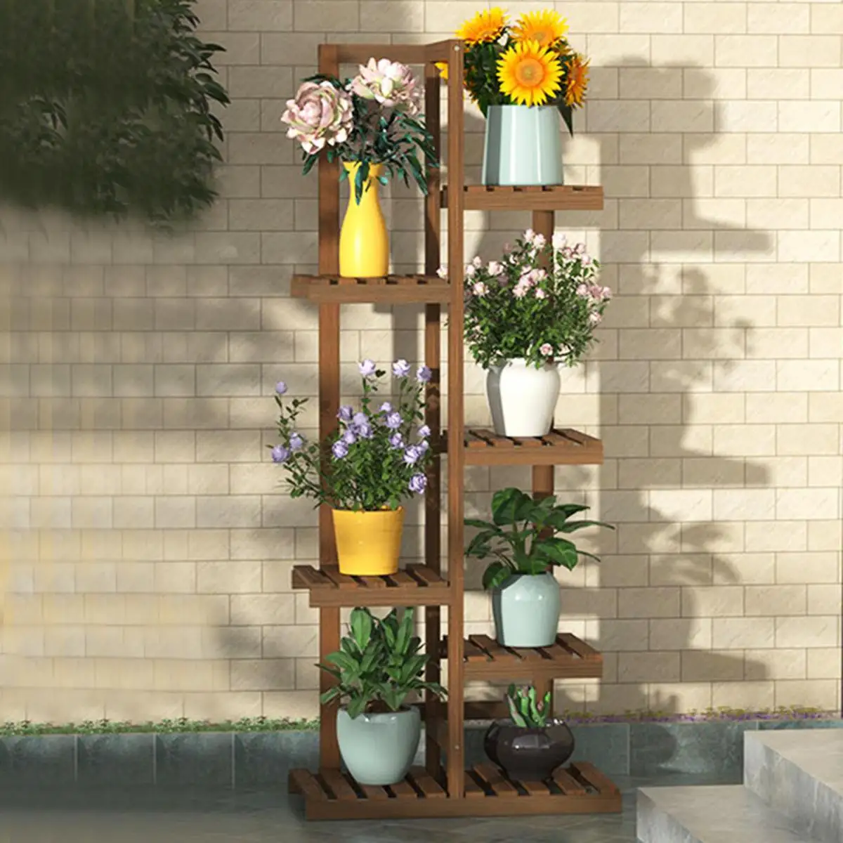 5/ 6Layers Wood Flower Stand Pots Tray Plant Shelves Planter Display Rack Storage Holder Shelf Home Balcony Garden Decoration