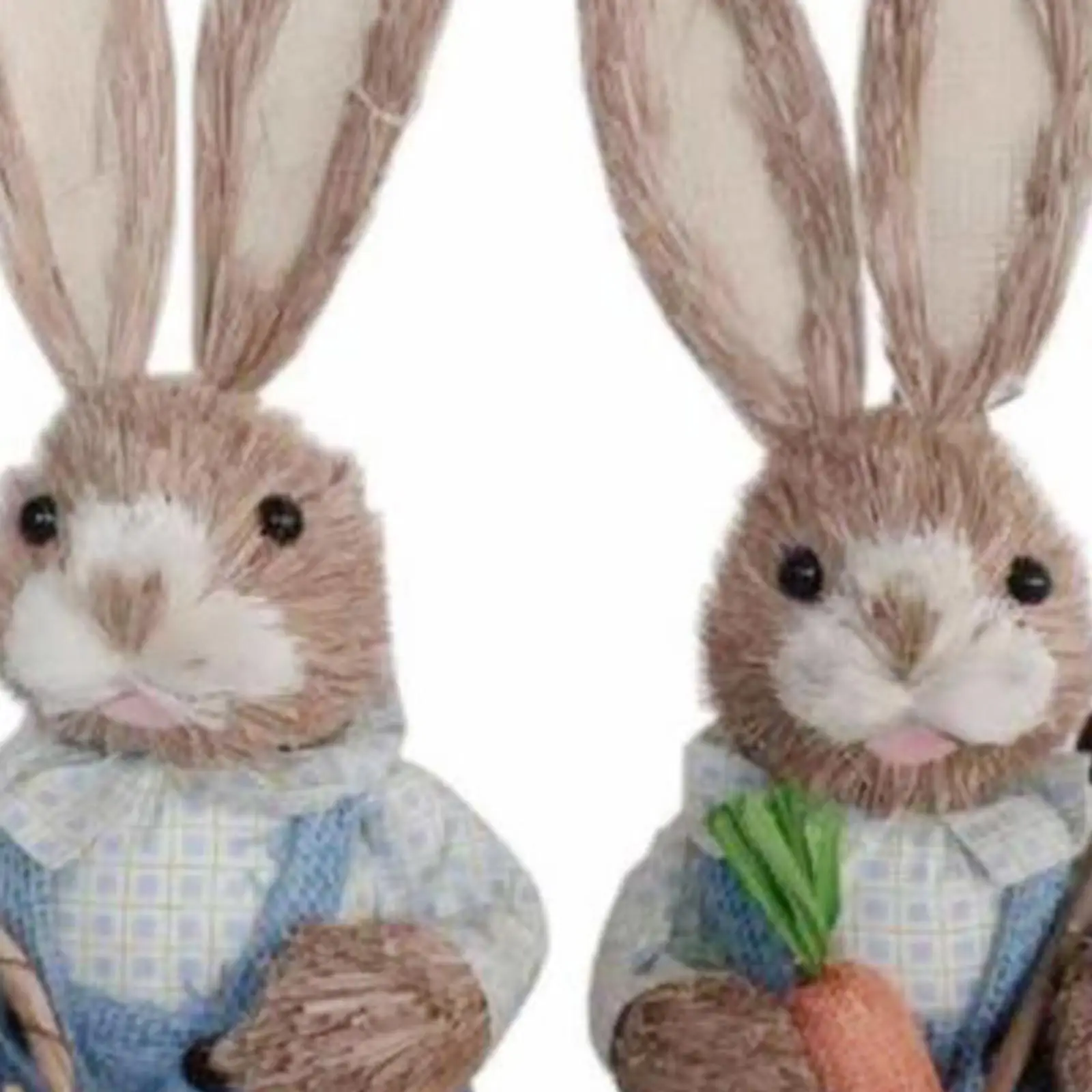 2Pcs Straw Easter Decorations Bunny Statues with Clothes Animal Standing for Floor home and indoor Party Wedding