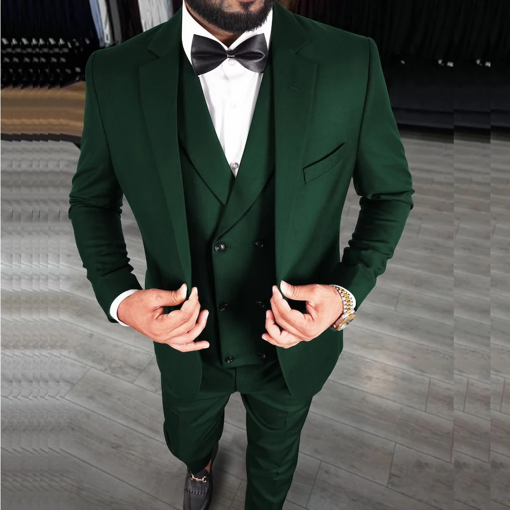 

Luxury Green Suits for Men Blazer High-end Single Breasted Notched Lapel Elegant Wedding 3 Piece Jacket Pants Vest Formal Party