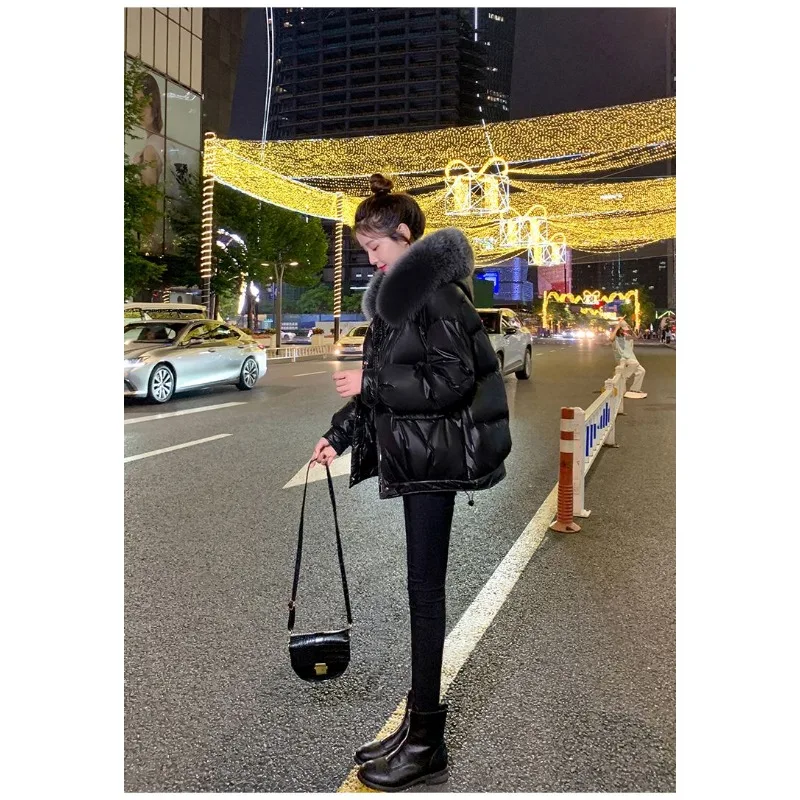 2023 New Women Down Jacket Winter Coat Female Warm Thick Parkas Short Large Size Outwear Stylish Loose Fur Collar Overcoat XS XL