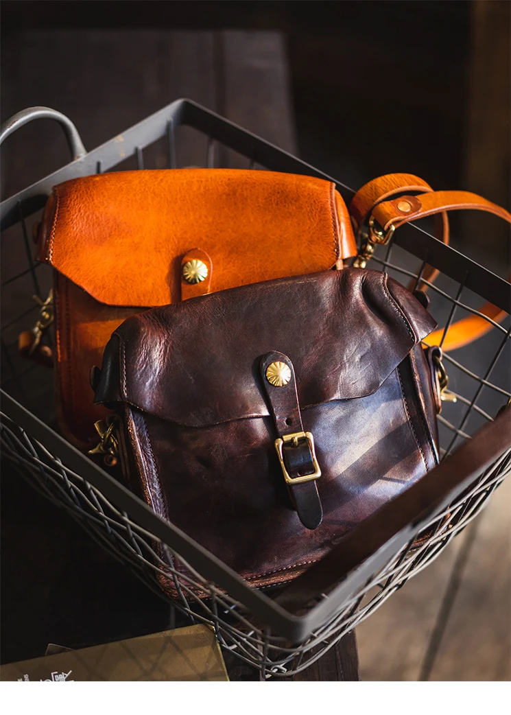 Modische Vintage-Umhängetasche aus pflanzlich gegerbtem Rindsleder für Herren, Designer-Luxus-Schultertasche aus echtem Leder für Outdoor-Partys – Detail 12