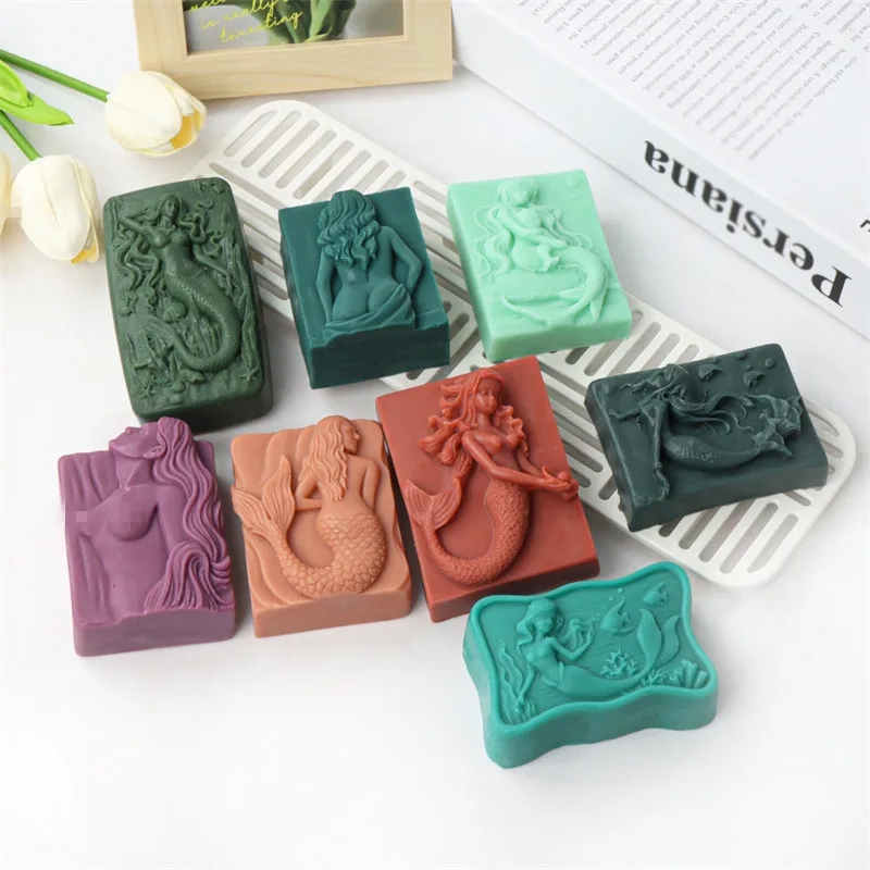 Silicone Mold Soap Molds 3D Mermaid Silicone Soap Mold DIY Ocean Goddess Candle Resin Making Geometry Square Chocolate Mold Home Decor Crafts Gifts