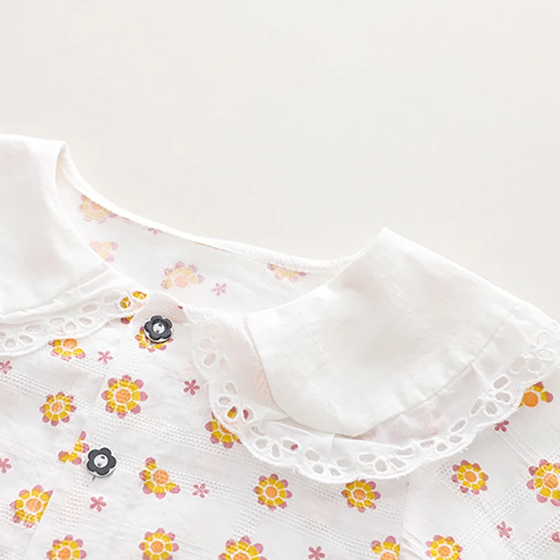 Girls Cute Flower Blouse Denim Overalls Set