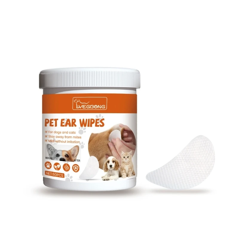 Pet Ear Cleaner Wipes, 60 Counts Cat Ear Cleaning Wipes, Ear Cleanser