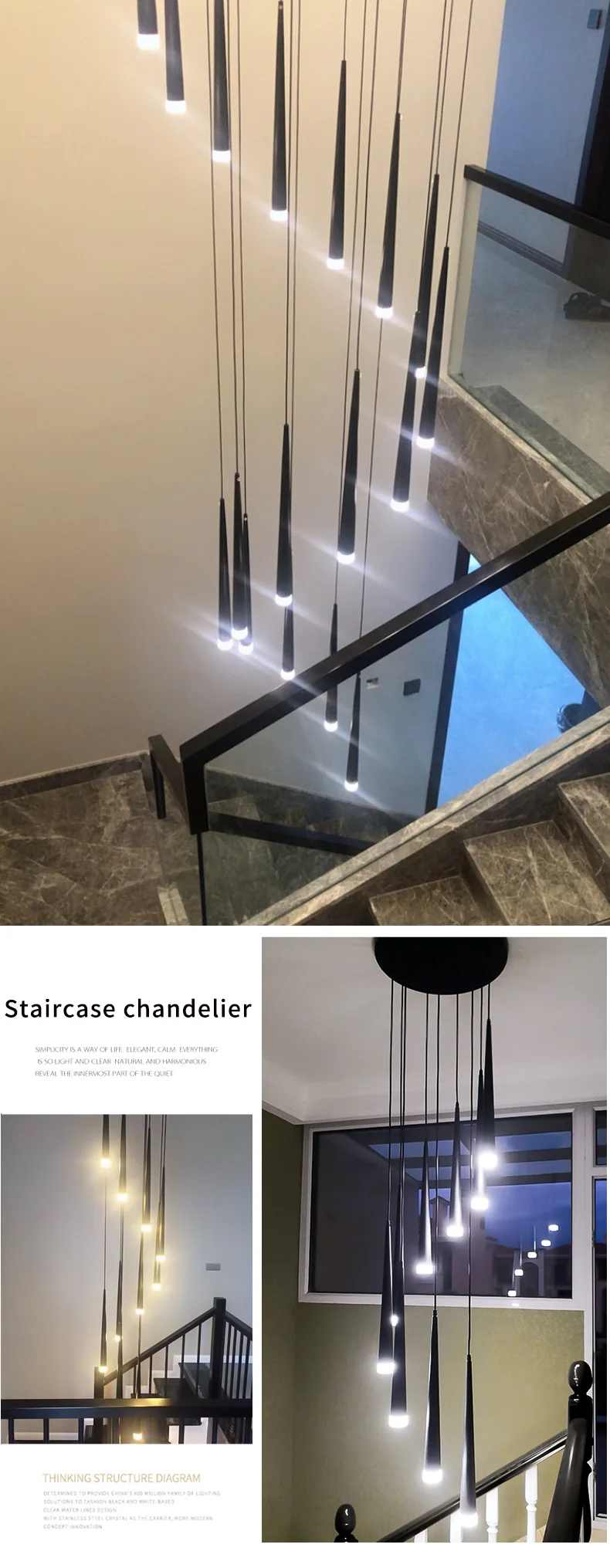 pendant lights over island Stair long chandelier modern minimalist light luxury living room dining room light duplex building loft villa rotating light pendant lighting for kitchen island