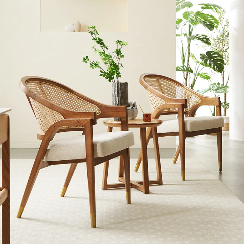 

Solid Wood Living Room Chair Rattan Armchair Nordic Designer Hotel Dining Chair Garden Negotiation Outdoor Chaise Home Furniture