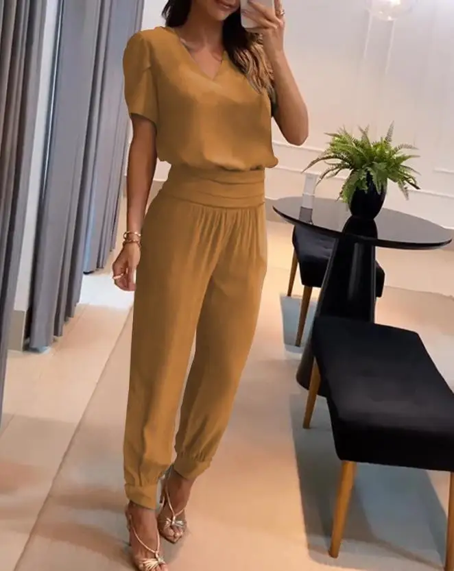 2024 Women's Commuter Leisure Sports Fluffy Sleeve Top and High Waist Flipped Pants Set
