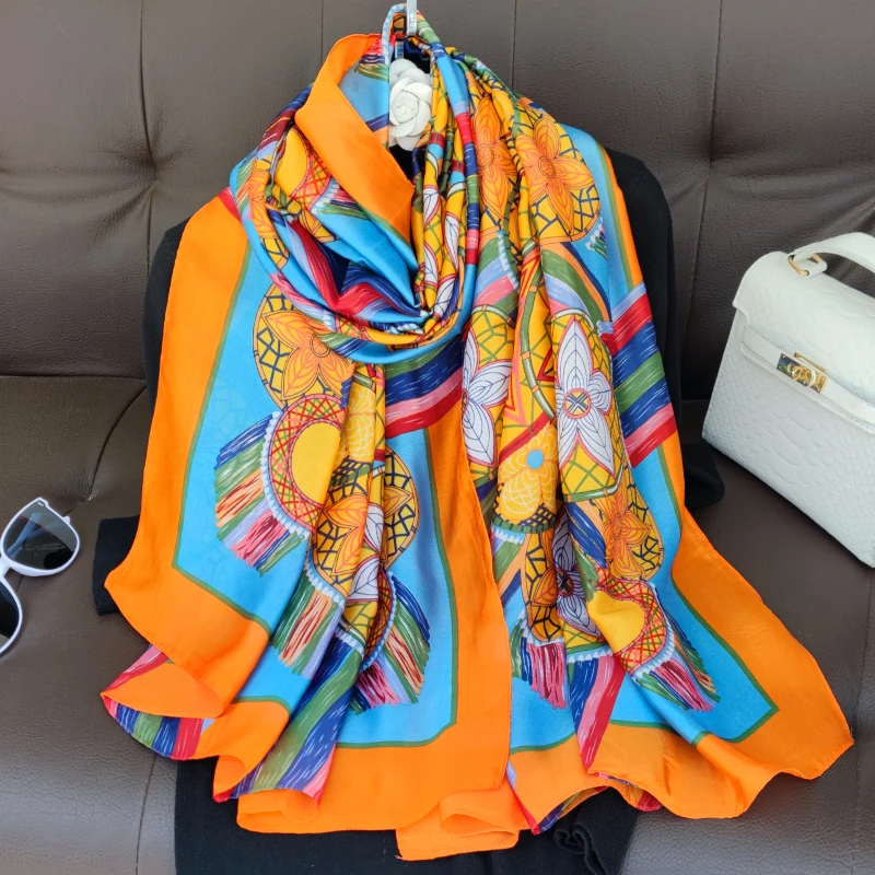 

2023 New Women Silk Scarf Fashion Spring Summer Large Shawl Wrap Foulard Female Soft Ladies Bandanna Muffler Hijab Free Shipping