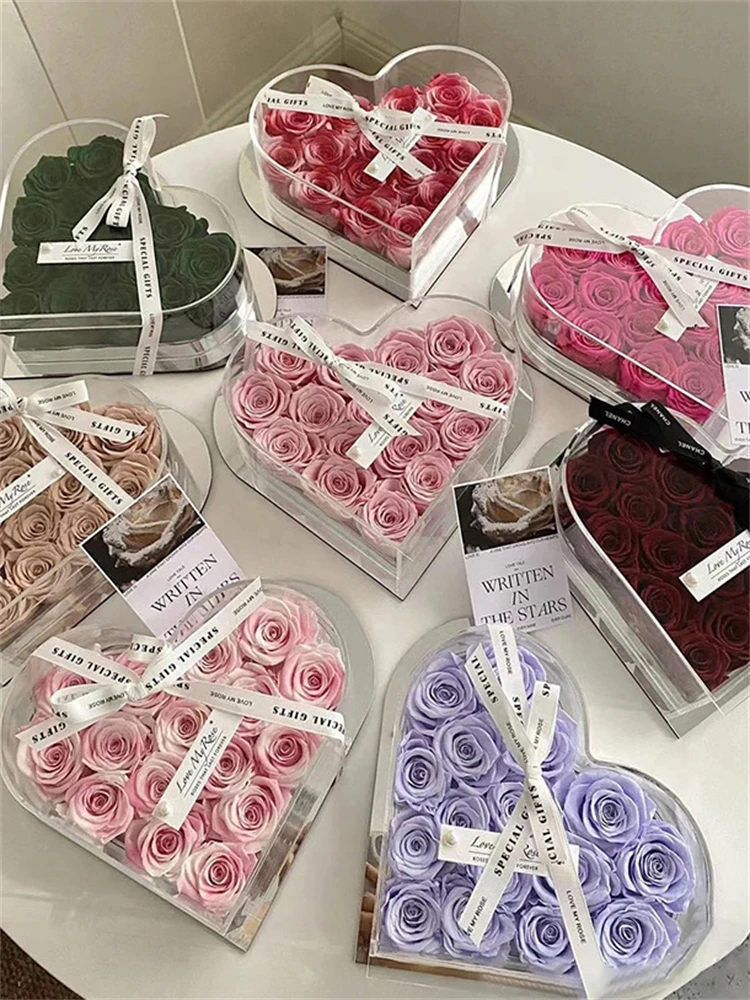 New Acrylic Love Crystal Flower Box Rose Bundle Gift Boxs Transparent Flower Gifts heart shape Packaging Flower Shop box Gifts 2