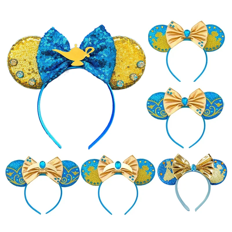 Princess Jasmine Mickey Mouse Ears Fasce Per Capelli Donna Aladdin Accessori Per Capelli Bambini Genie Of The Lamp Hairband Girl Bow Headwear