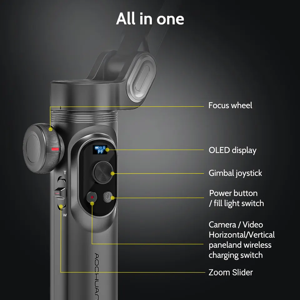 AOCHUAN Smart X Pro 3-Axis Phone Gimbal With RGB Light - Foldable Stabilizer For IPhone/Android W/AI Tracking