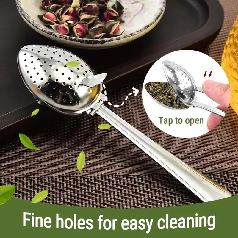 Tea Strainer Spoon Stainless Steel Snap Spoon Tea Leaves Infuser Fine Holes Coffee Filter Interval Diffuser For Brewing