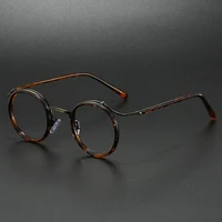 Monture de lunettes de luxe de marque rétro, monture ronde pour hommes et femmes, alliage d'acier inoxydable ultraléger, lunettes anti-lumière bleue 1