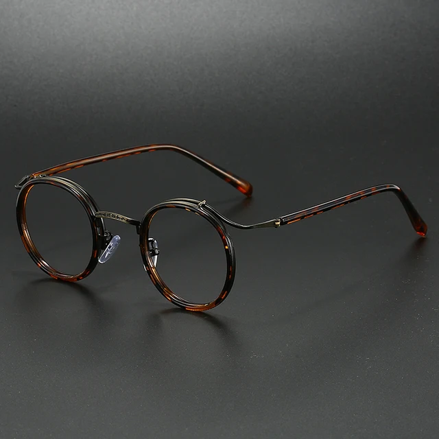 Monture de lunettes de luxe de marque rétro, monture ronde pour hommes et femmes, alliage d'acier inoxydable ultraléger, lunettes anti-lumière bleue 1