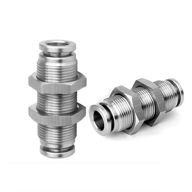 304 Stainless Steel Pneumatic Connector PM Partition Metal Quick Coupling Plug 4 6 8 10 12 16mm Trachea Connector 10PCS