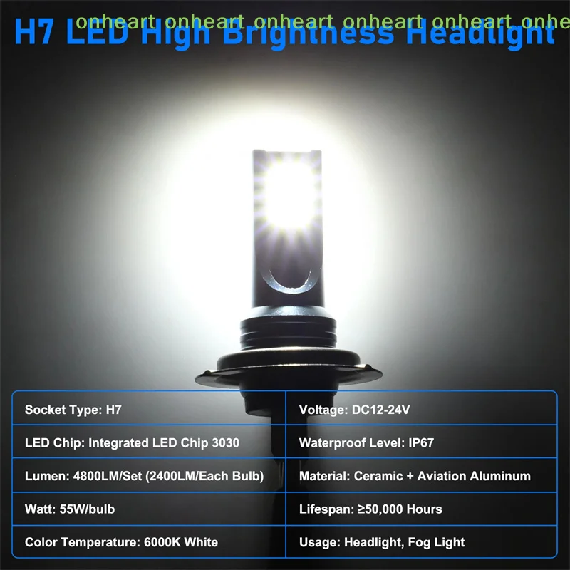 [C]2Pcs H7 LED 헤드라이트 전구 키트 자동차 안개등 110W SuperBright 로우 빔 6000K 방수 슈퍼 브라이트 차량 액세서리용