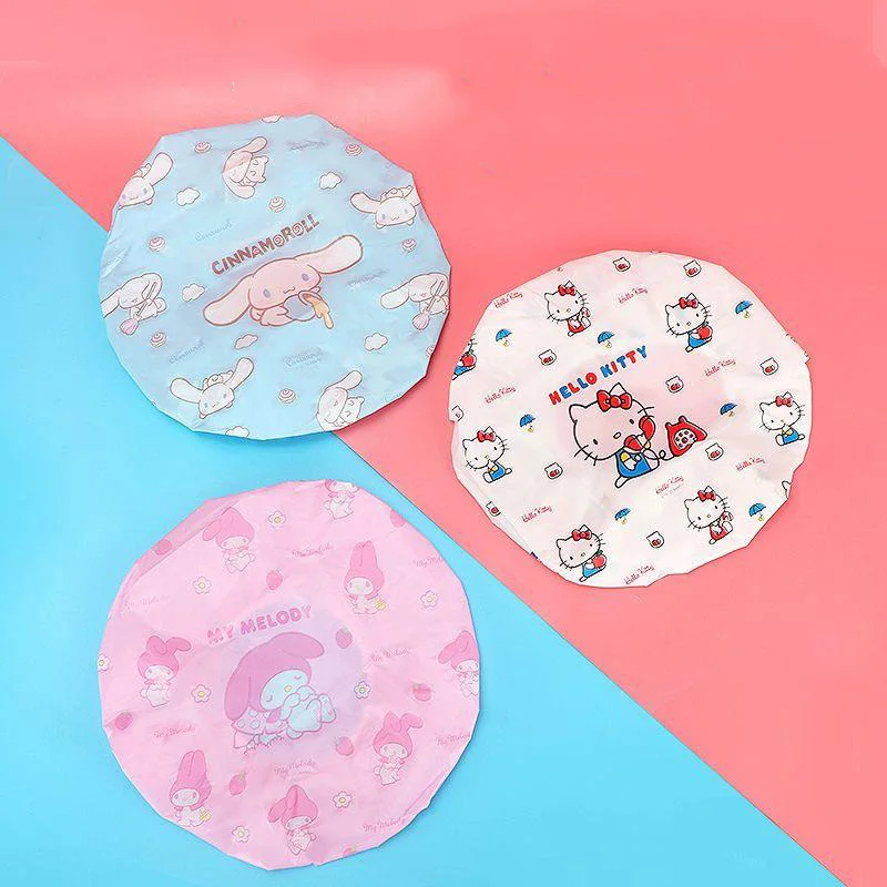

3Pcs Kawaii Sanrio Shower Cap Hello Kittys Accessories Anime Waterproof Adult Anti-Smoke Waterproof Hair Cap Toys for Girls Gift