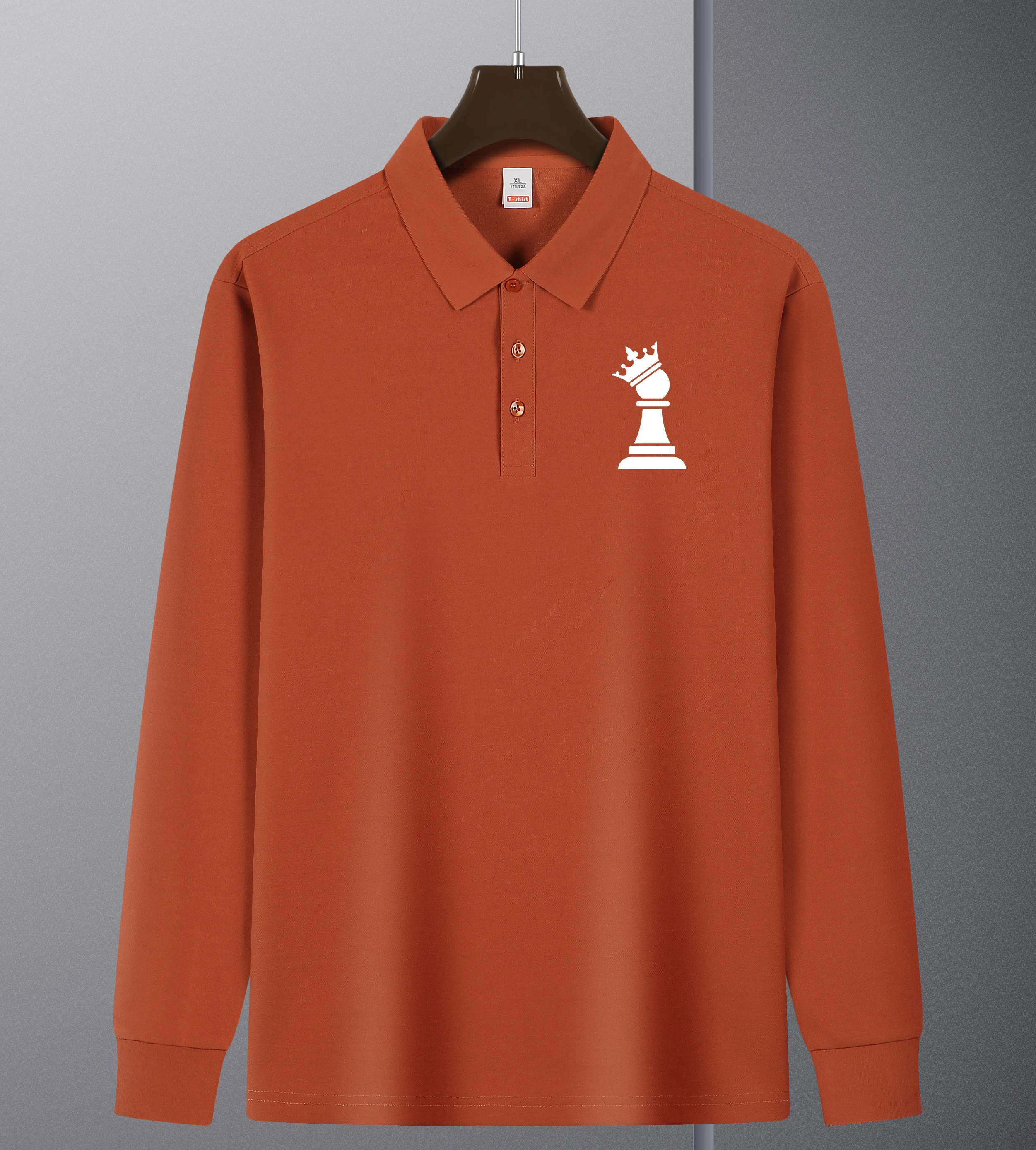 International Chess Wearing A Crown Print Revers Polo Shirt Man Outdoor Shirt Clothes Autumn New Long Sleeve Casual Soft Shirts