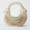 Handbags for Women 2024 New Gold Luxury Designer Brand Handwoven Noodle Bags Rope Knotted Pulled Hobo Silver Evening Clutch Chic 4