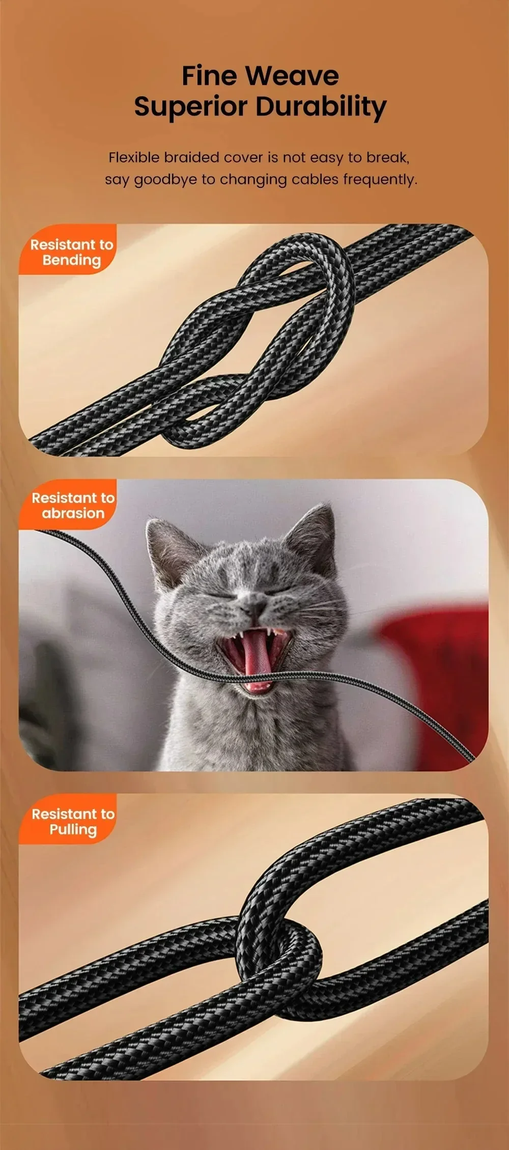 3 in 1 USB Braided Cable Type C Cord Line Fast Charging Mobile Phone USB C Data Cable For iPhone 15 Pro Samsung Xiaomi Huawei