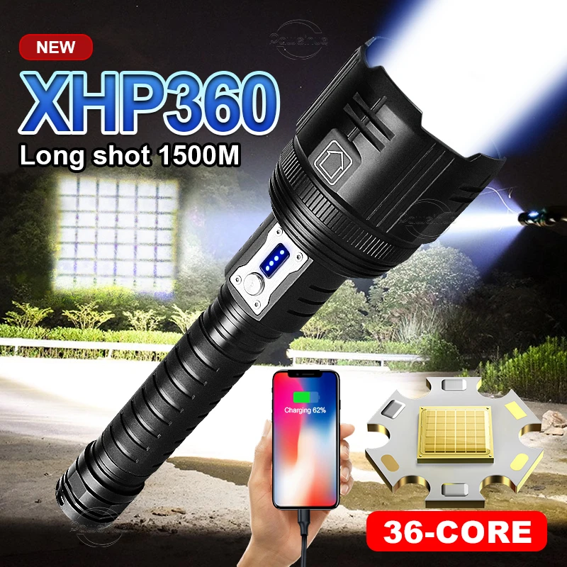 XHP360 High Power Led Flashlights Rechargeable Light XHP90 Tactical