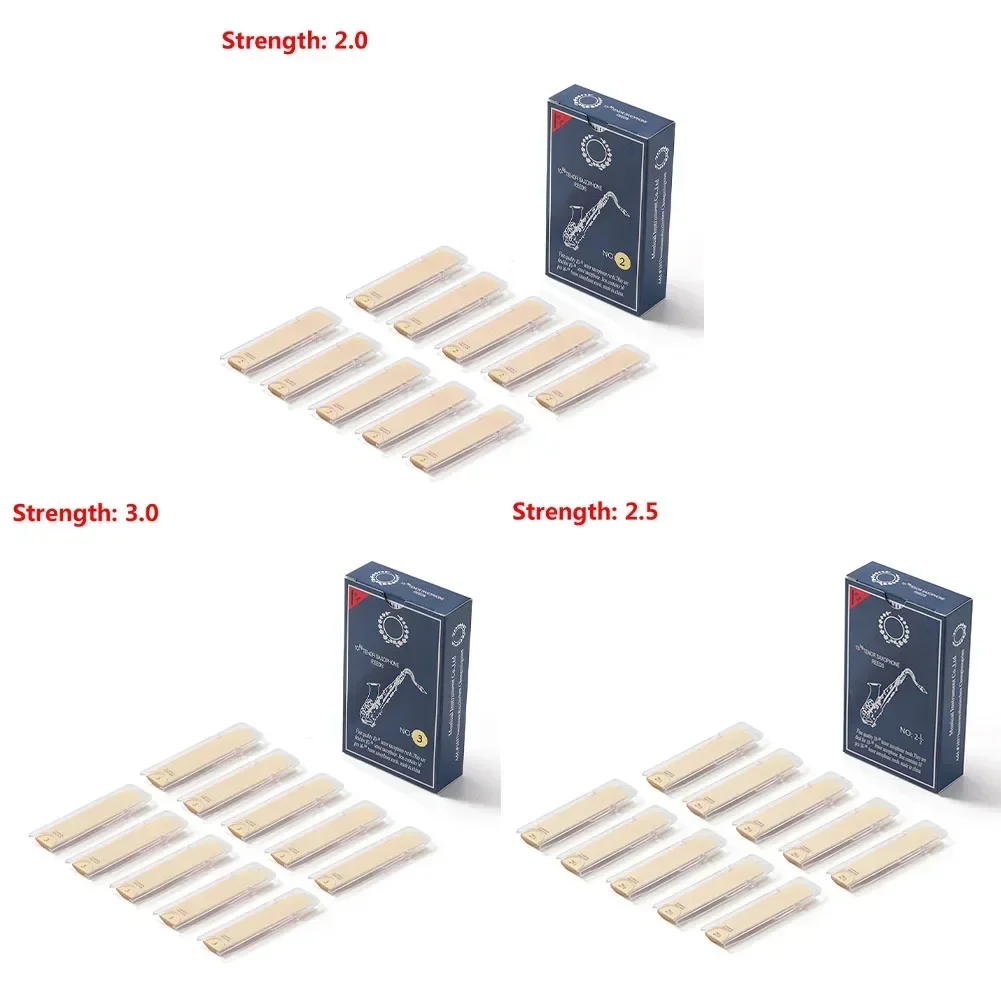 10pcs Bb Tenor Saxophone Reeds Strength 2.0 2.5 3.0 Sax Reed Parts Musical Instrument Accessories High Quality Durable Solid