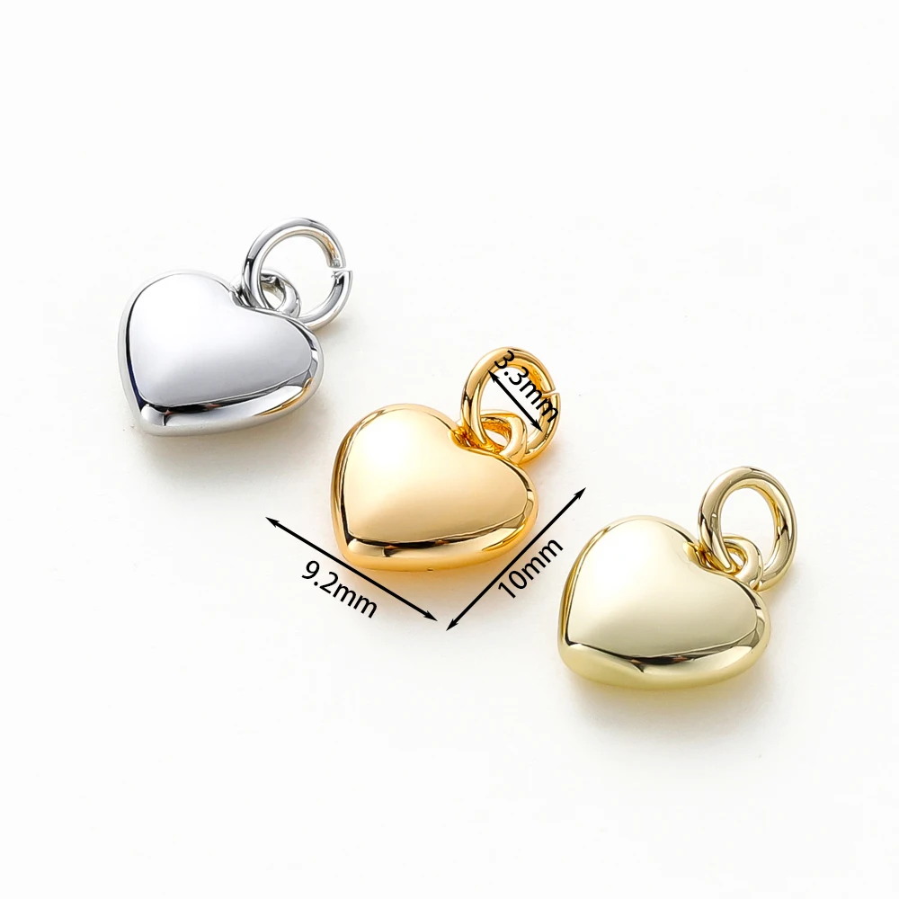 4pcs/lot 14K 18K Gold Plated Heart Charm with Jump Ring Necklace Making Supplies Solid Love Pendant For DIY Jewelry Accessories - 2