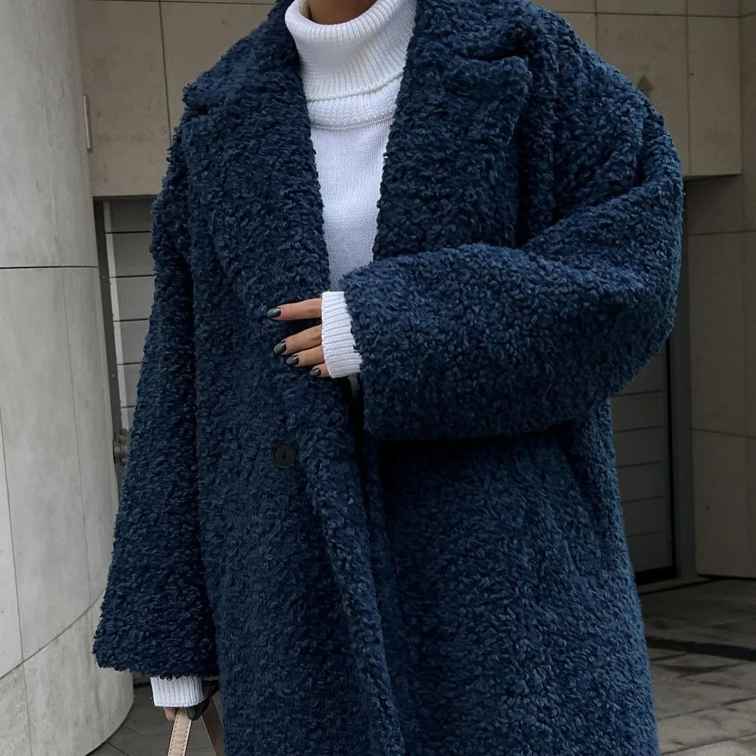 

Women's temperament commuter coat long sleeve lapel plush jacket women