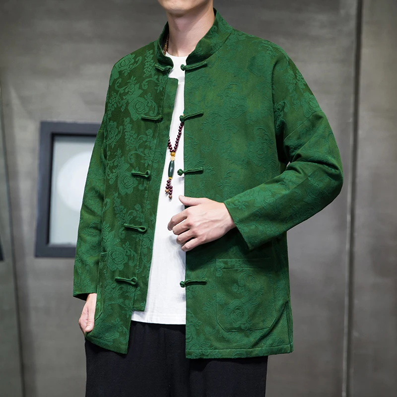 

2023New Fall Men's Cotton Hemp Tang Suit Coat Chinese Style Vintage Disc Button Printed Hanfu Jacket Top Men's Jacket Loose Coat