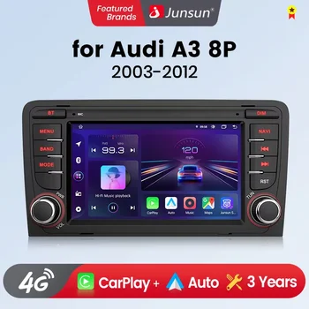 Junsun Radio para Auto con CarPlay Inalámbrico de 7 Pulgadas para Apple y Android Auto, para Audi A3 8P S3 RS3 2003-2012, Navegación GPS, SWC, Bluetooth, FM, RDS, DSP, Pantalla Táctil IPS, Sistemas Inteligentes para Auto, Voz AI, 4G, WiFi, 8 Núcleos, Plug&Play, Unidad Principal 1