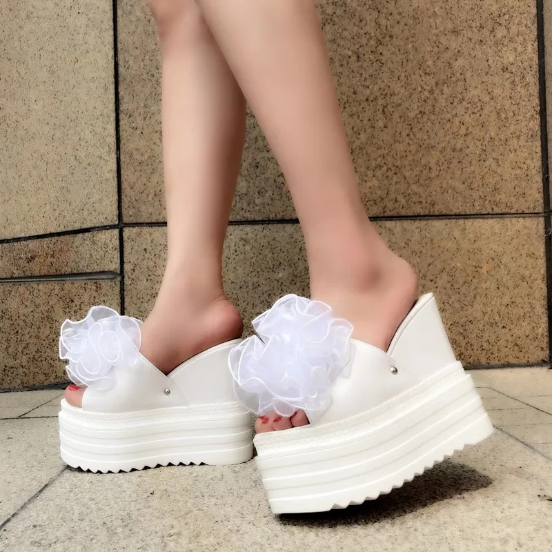 트렌디한 여성 슬리퍼, 웨지 힐, 방수 플랫폼, 아웃도어 웨어, 하이힐 샌들, 14cm