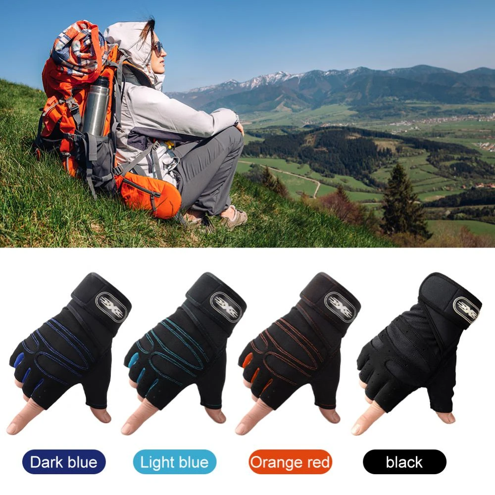  Men Half Finger Gloves Sports Fitness Non-Slip Breathable Gloves Women Mountain Bike Anti-shock Exercise Wear Resistant Gloves 
