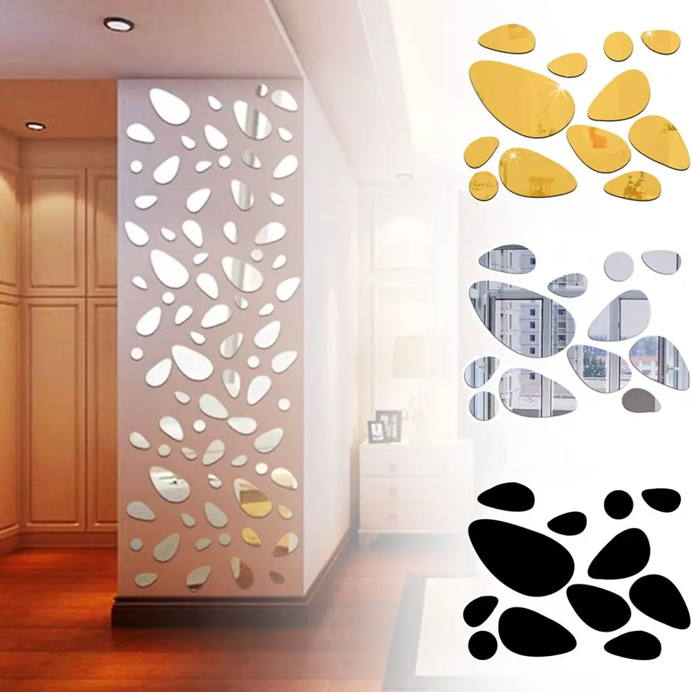 Wall Sticker wall sticker mirror wall sticker Self-adhesive Mirror Surface 3D Pebble Decals Removable Vinyl Mural Art For Living Room Ornament