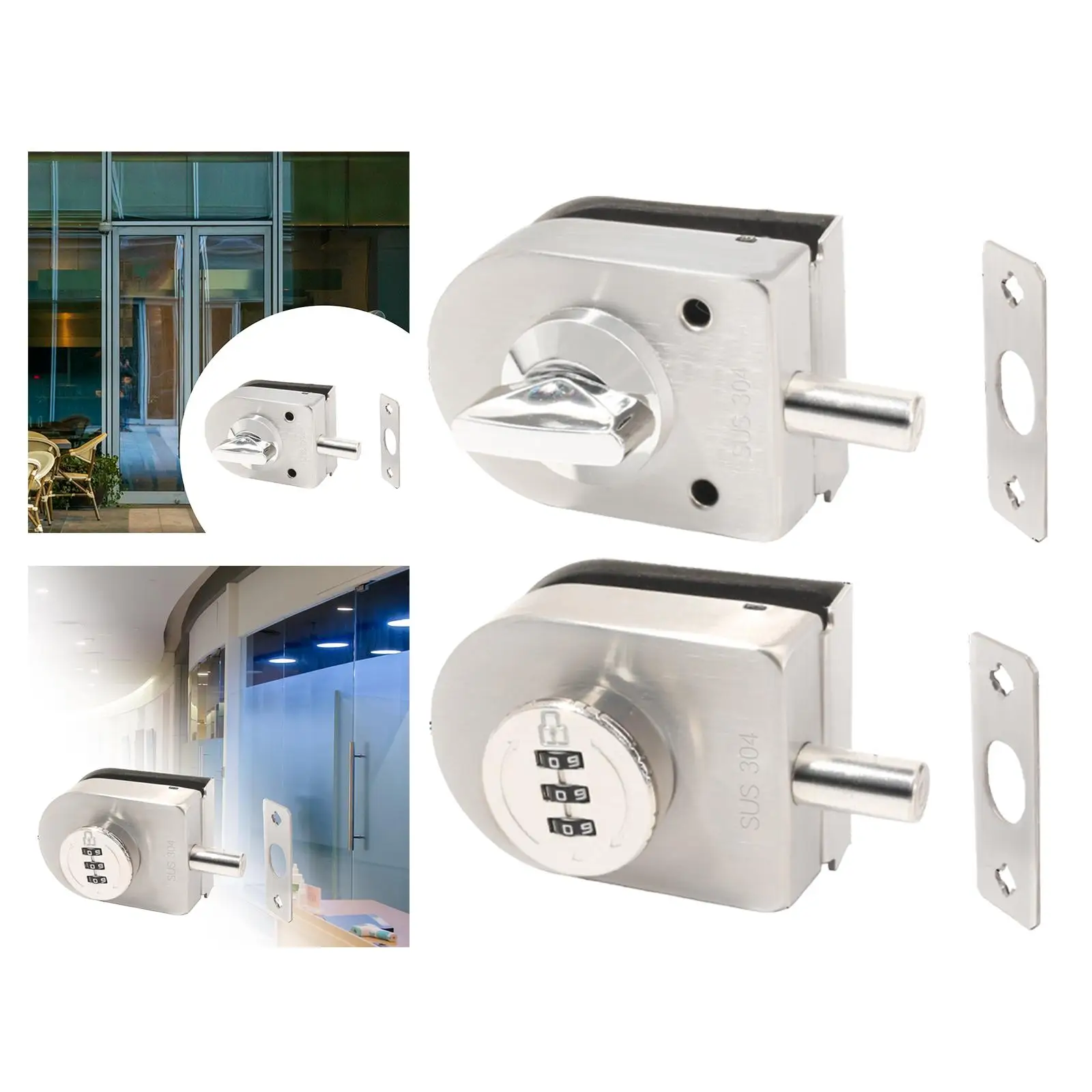 Frameless Glass Door Lock Gate Latch Fits 10-12mm Thickness Glass Bolt Ground Latch Push Sliding Door Lock for Home Shops