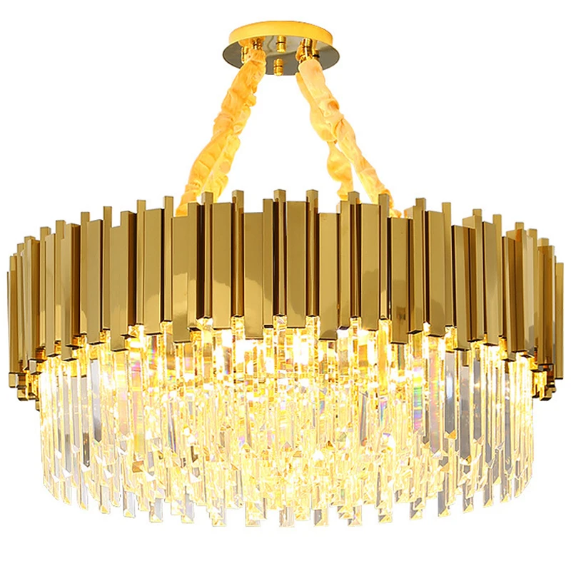 Luxury Modern Chandelier Gold Round Oval Stainless Steel K9 Crystal Tricolor Pendant Light For Dining Room Living Room Bedroom