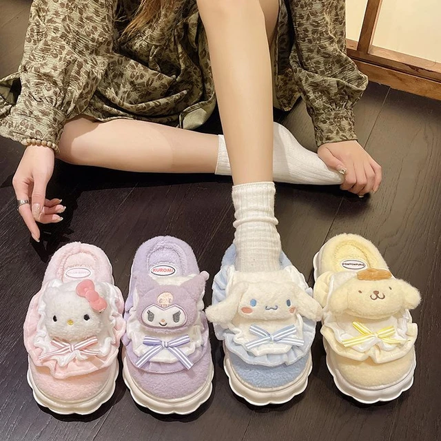 Kawaii Cute Sanrio Hellokitty Kuromi Cinnamoroll Pompompurin Cotton  Slippers Anti Slip Home Furnishings Anime Gifts For Girls - AliExpress