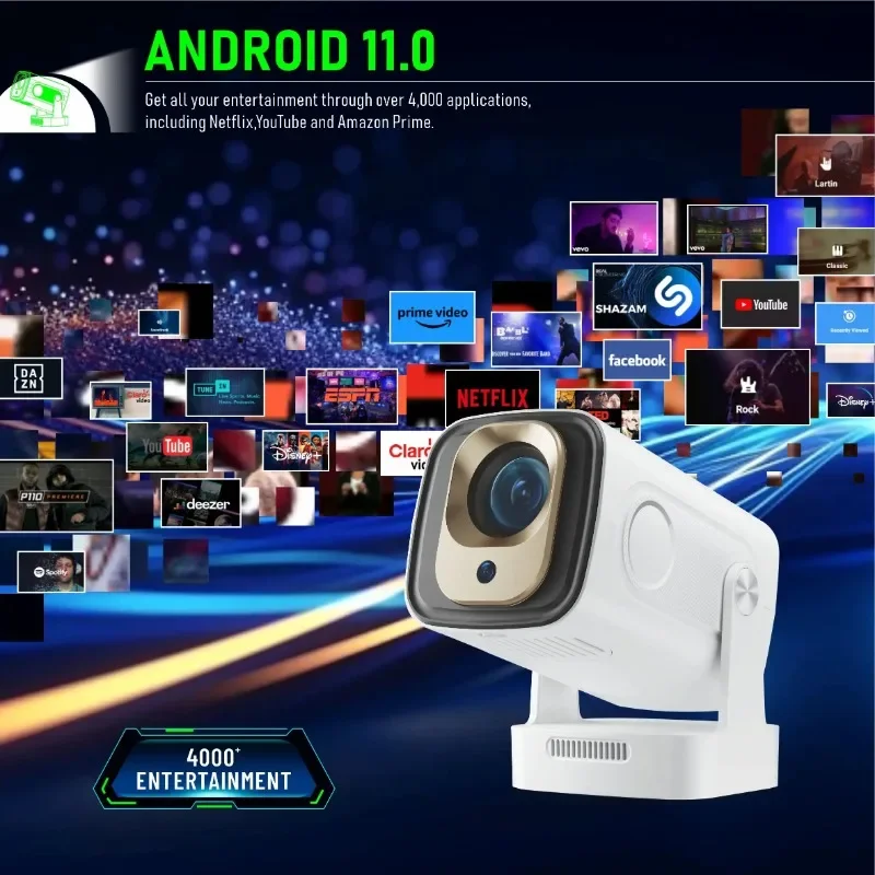 HY310 Android 11 Projector 4K Native 1080P Auto Focus Native 330ANSI Dual Wifi BT5.4 Air Mouse Voice Home Outdoor Movie