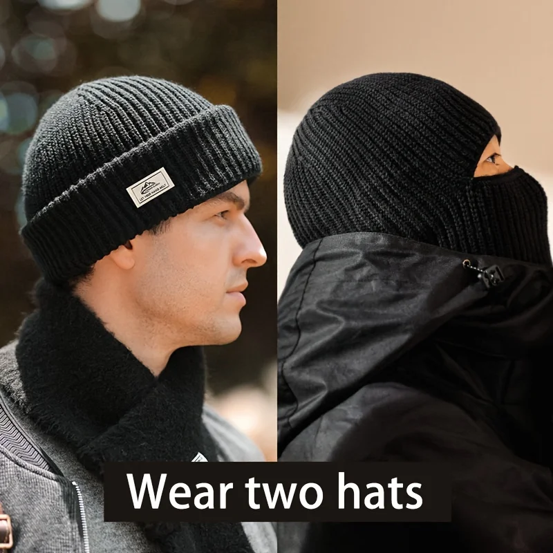 One-Piece Hat, Winter Men's Balaclava, Knitted Woolen Hat, Windproof and Cold-Proof Hood, Mask, Warm and Cold Hat
