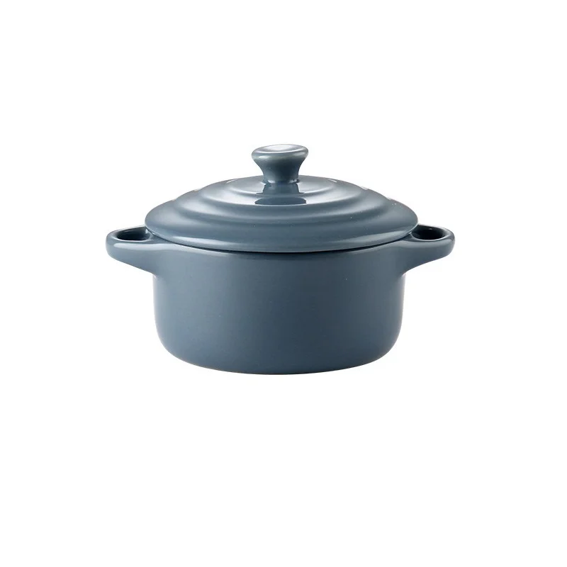 Glazed Ceramic Double Ear Mini Baking Bowl with Lid
