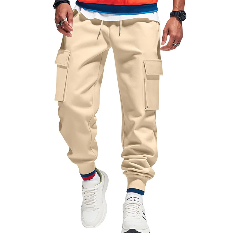 Men Summer Cargo Pants Wide Leg Full Trousers